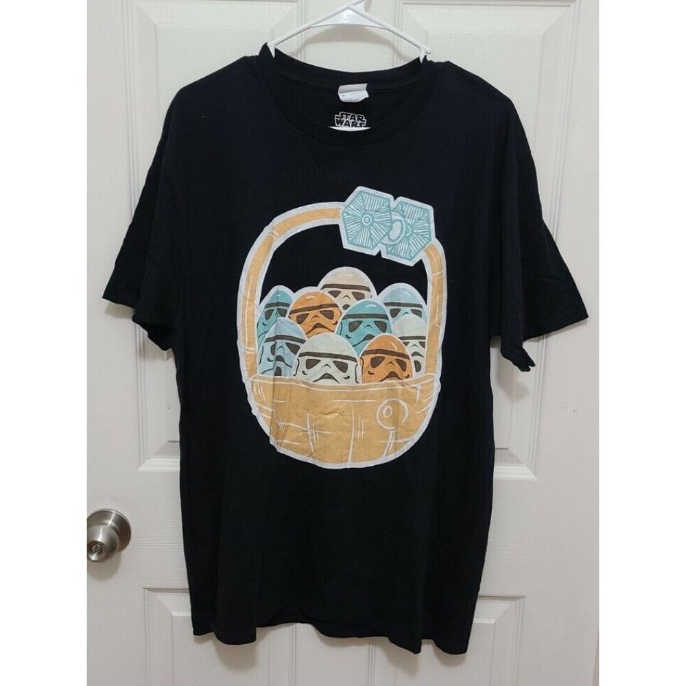 Star Wars Short Sleeve T Shirt Storm Trooper Eggs Easter Basket Black Size Large